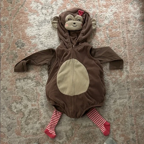 Carter's Brown Monkey Costume with Pink Striped Tights - Picture 2 of 3